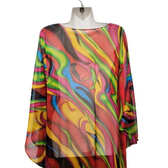 Silk Kaftan Multicolor Dress Caftan Tunic Silk Cover Up Silk… - Picture 5 of 9